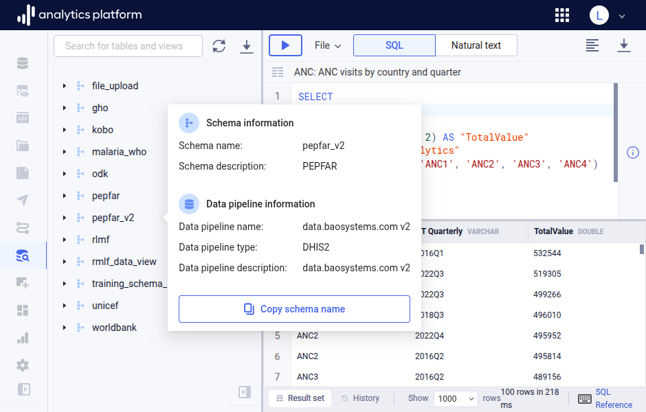 Data browser schema info