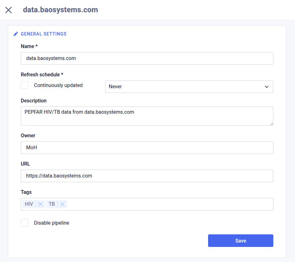Create data pipeline general settings