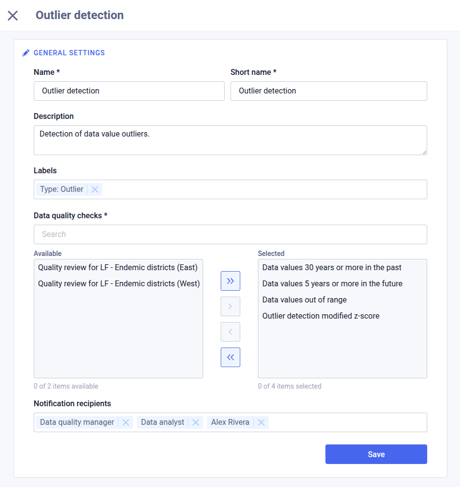 Create data quality check group