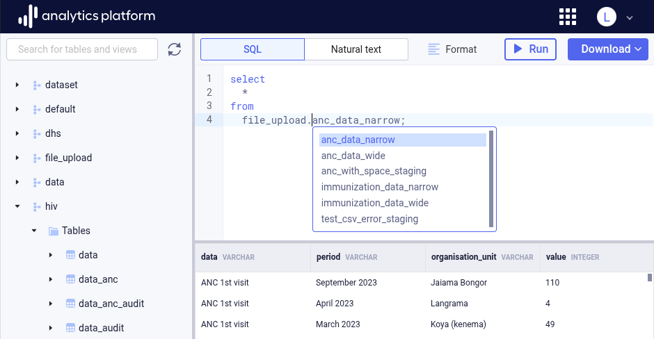 Data browser auto completion