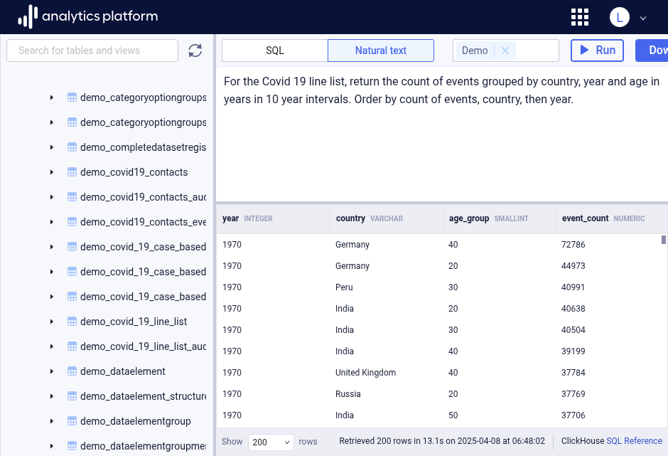 Data browser natural text query