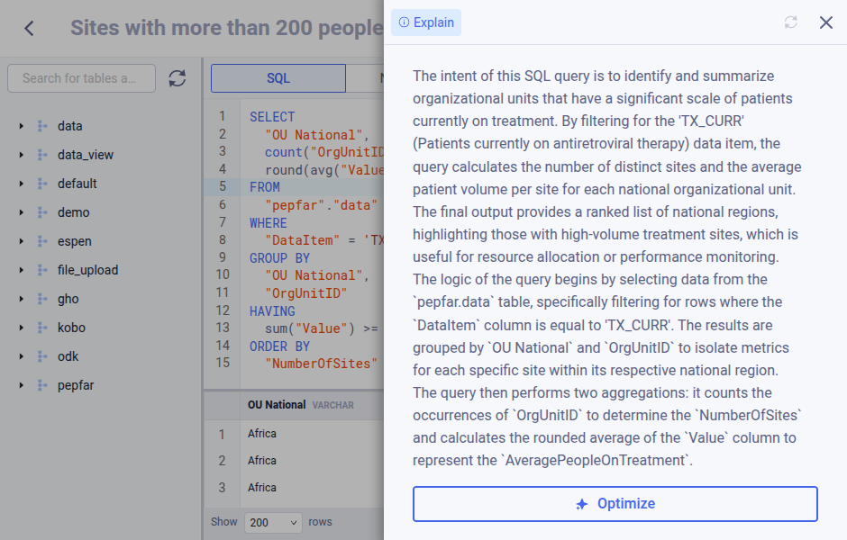 Data browser natural text query