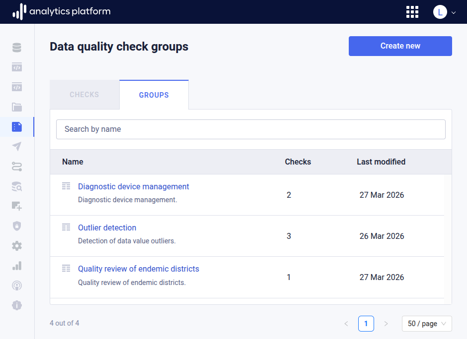 Data quality check group overview