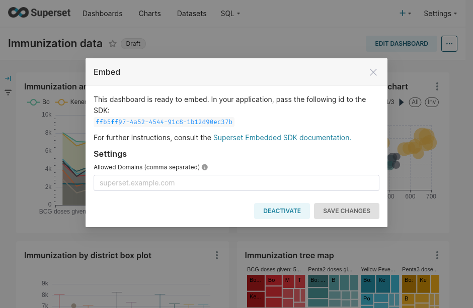 Superset dashboard embed ID