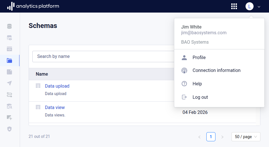 User profile menu