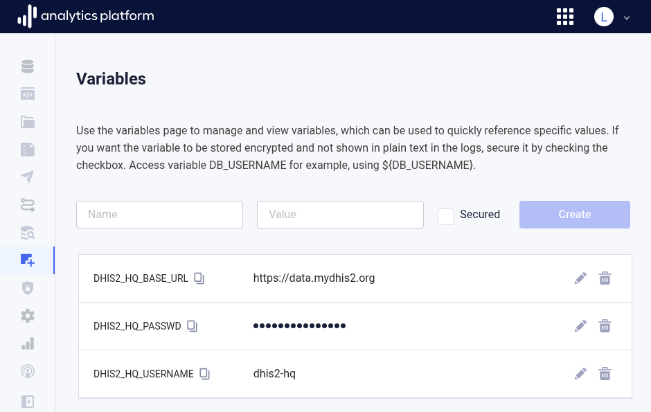 Variable list